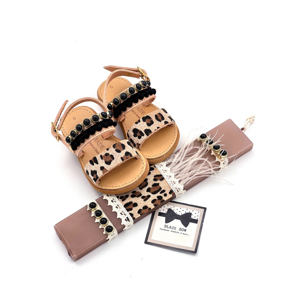 1023 Dalmatian Παιδικά δερμάτινα σανδάλια. (2 μπάρες)