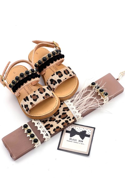 1023 Dalmatian Παιδικά δερμάτινα σανδάλια. (2 μπάρες)