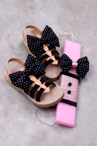 1040C Mariana Παιδικά δερμάτινα ή ανατομικά σανδάλια. Με αποσπώμενο φιόγκο. (Ερμής)