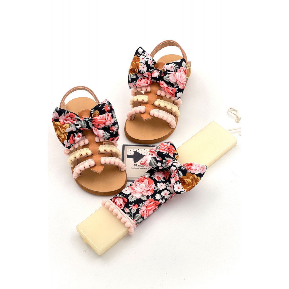 1347B Anna Παιδικά δερμάτινα ή ανατομικά σανδάλια. Με αποσπώμενο φιόγκο. (Ερμής)