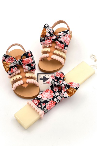 1347B Anna Παιδικά δερμάτινα ή ανατομικά σανδάλια. Με αποσπώμενο φιόγκο. (Ερμής)