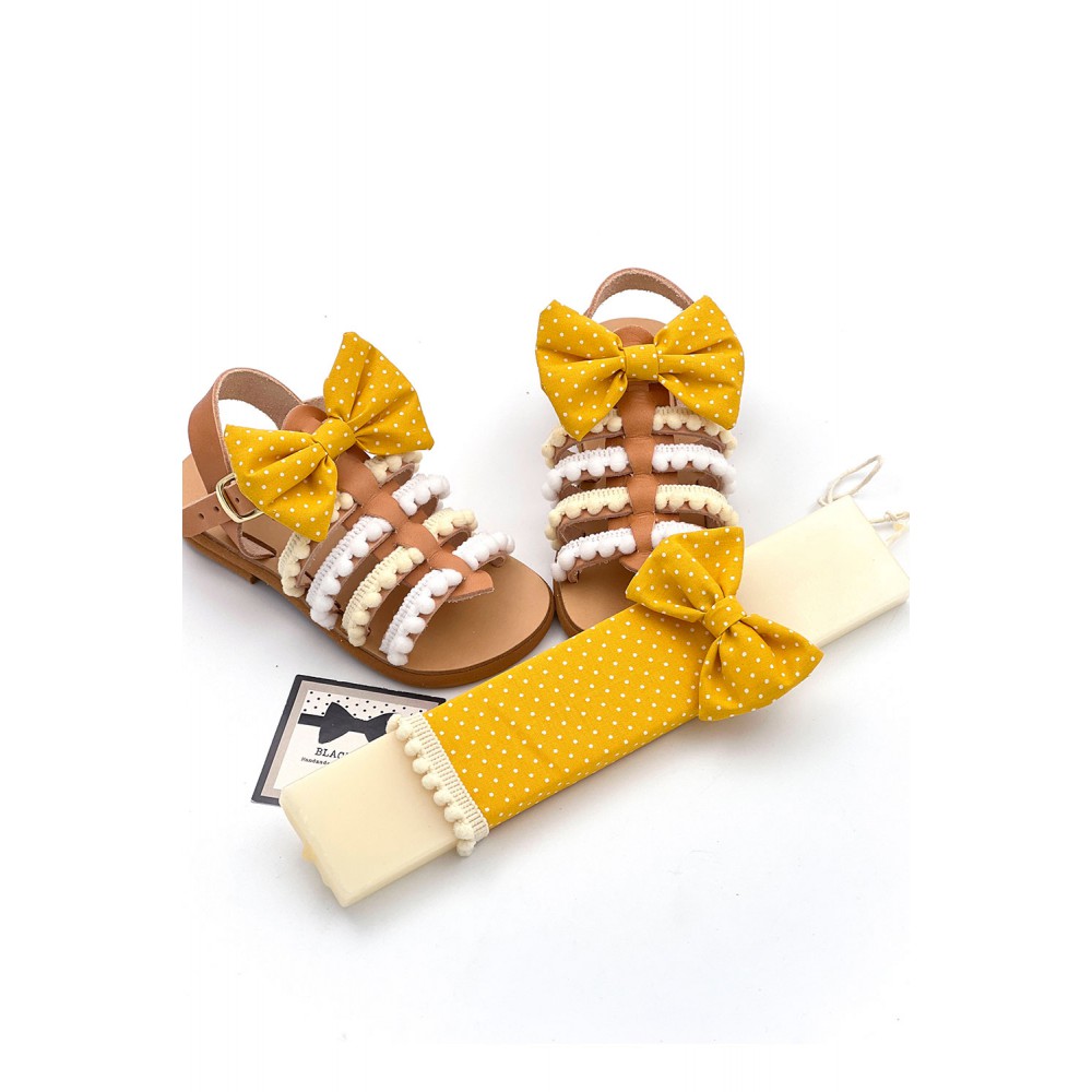 1347B Anna Παιδικά δερμάτινα ή ανατομικά σανδάλια. Με αποσπώμενο φιόγκο. (Ερμής)