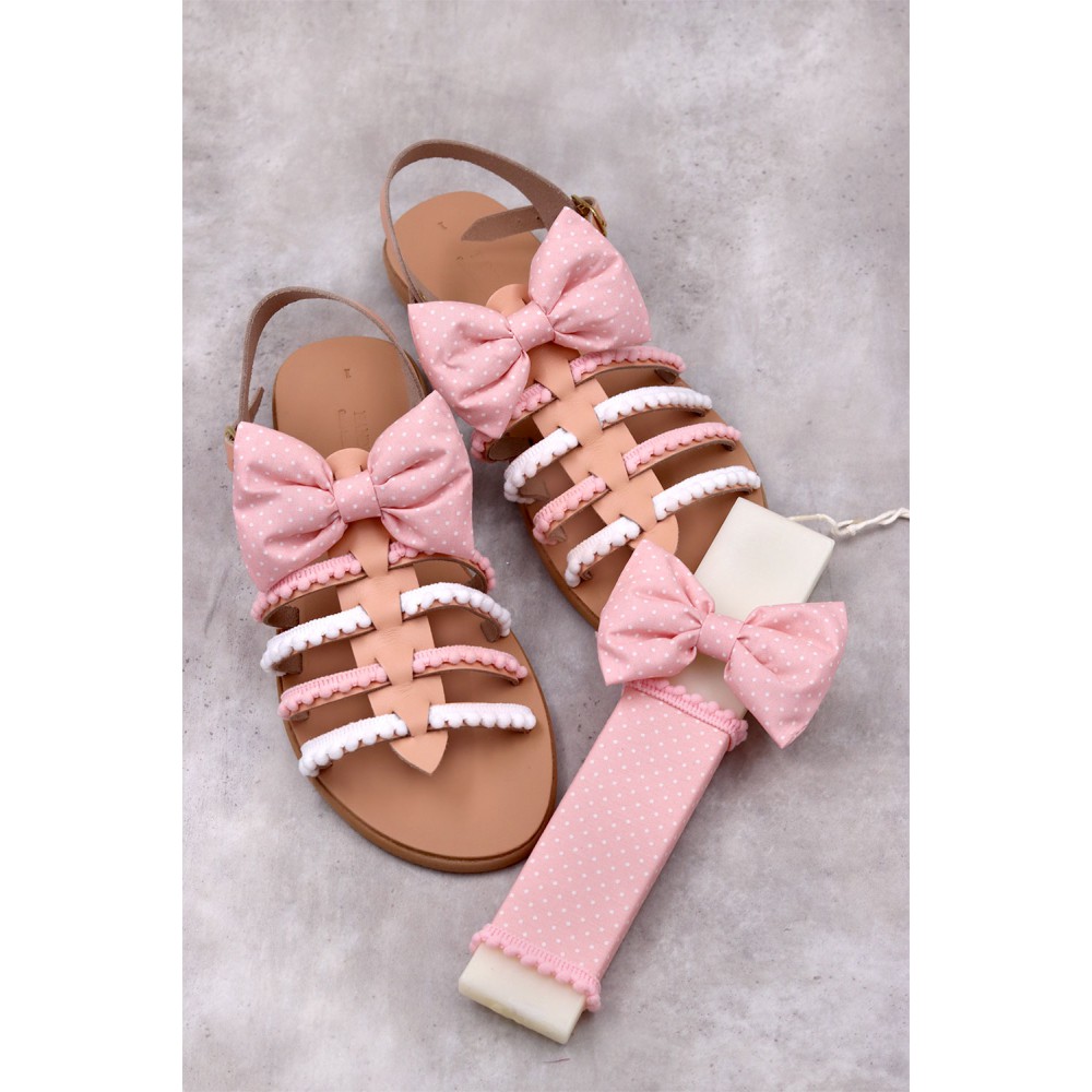 1347B Anna Παιδικά δερμάτινα ή ανατομικά σανδάλια. Με αποσπώμενο φιόγκο. (Ερμής)