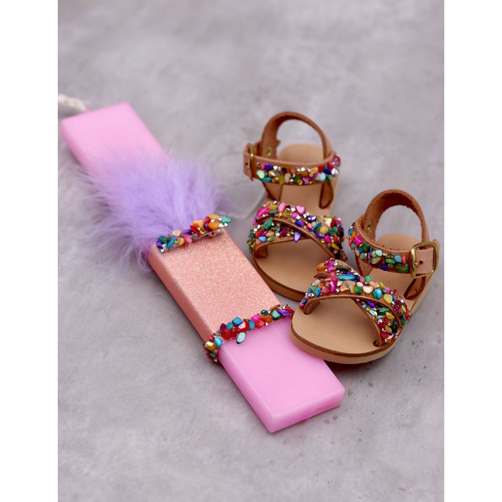 2000A Sparkle Παιδικά & βρεφικά δερμάτινα σανδάλια. (Χιαστί)