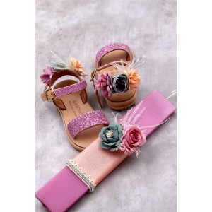 5035 Back Flowers Παιδικά & βρεφικά δερμάτινα ή ανατομικά σανδάλια. (ΔΛ)