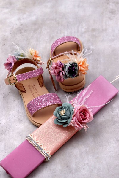 5035 Back Flowers Παιδικά & βρεφικά δερμάτινα ή ανατομικά σανδάλια. (ΔΛ)