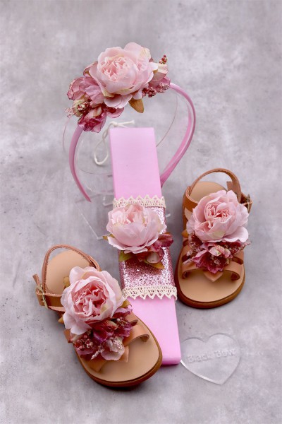 5037 Peonies Παιδικά δερμάτινα ή ανατομικά σανδάλια. (Ερμής)