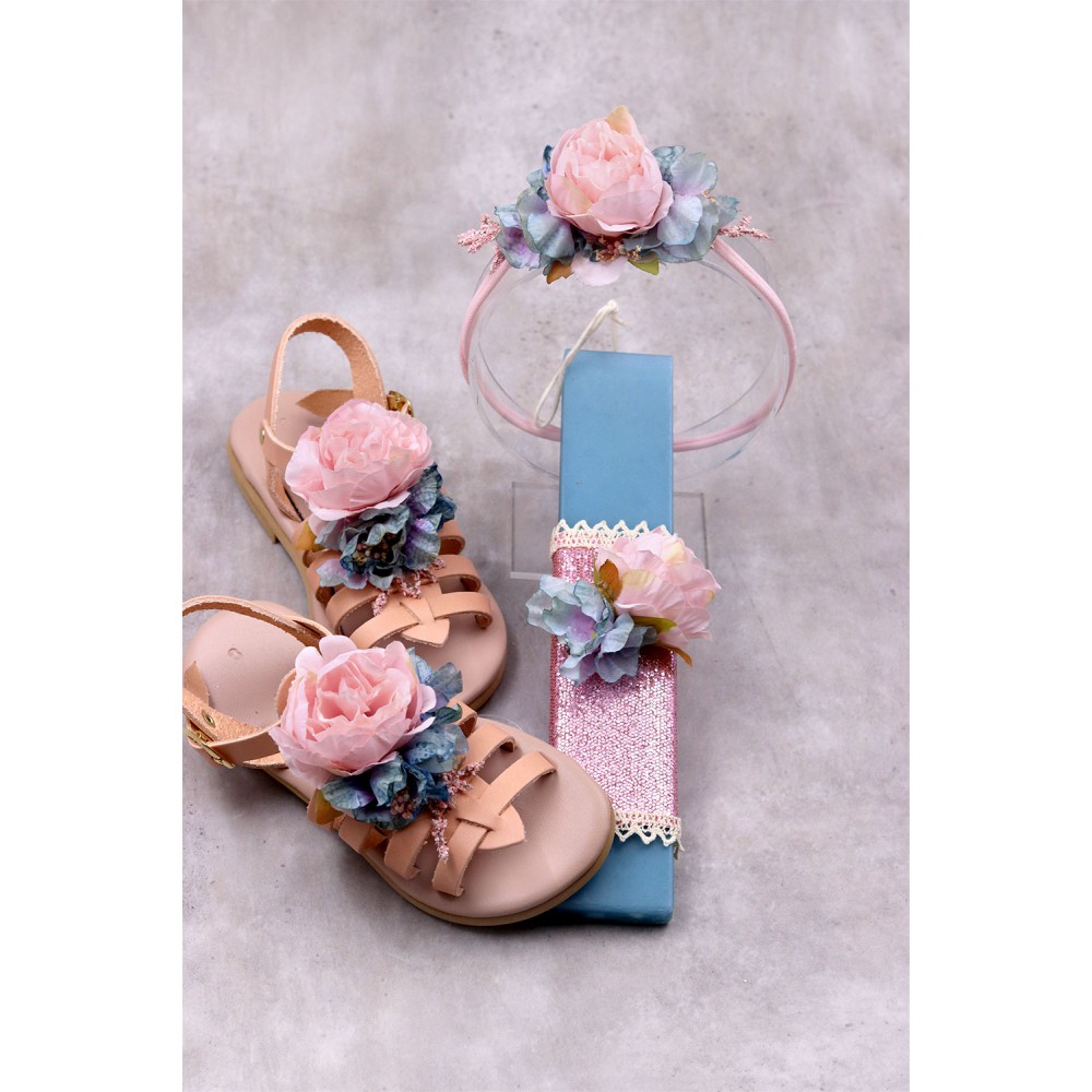 5037 Peonies Παιδικά δερμάτινα ή ανατομικά σανδάλια. (Ερμής)