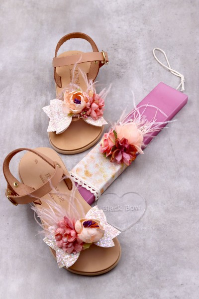 5038 Bow Flower Παιδικά & βρεφικά δερμάτινα ή ανατομικά σανδάλια. (ΔΛ)