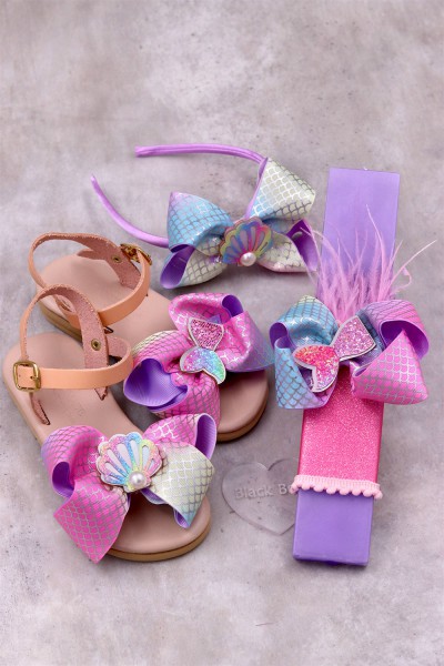 6013 Mermaid Bow Παιδικά & βρεφικά δερμάτινα ή ανατομικά σανδάλια. (ΔΛ)