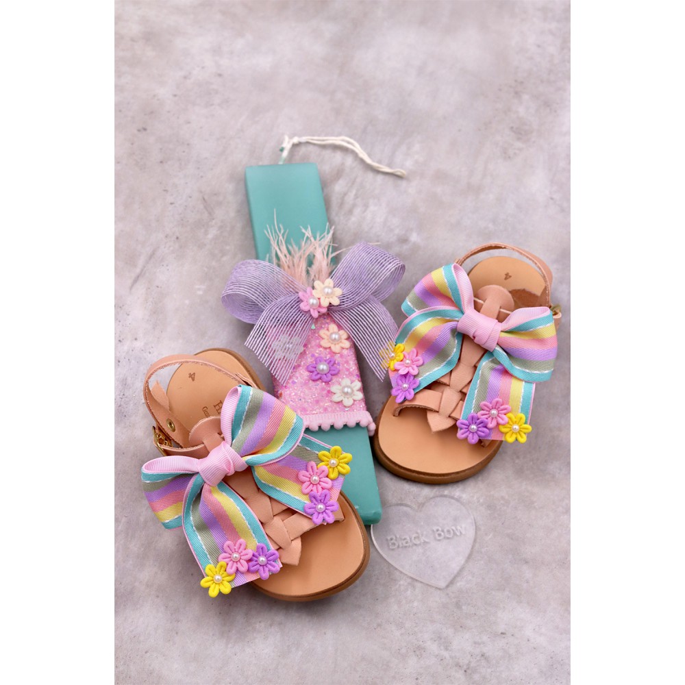 6018 Multi Bow Παιδικά δερμάτινα ή ανατομικά σανδάλια. (Ερμής)