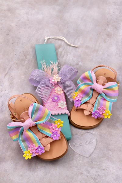 6018 Multi Bow Παιδικά δερμάτινα ή ανατομικά σανδάλια. (Ερμής)