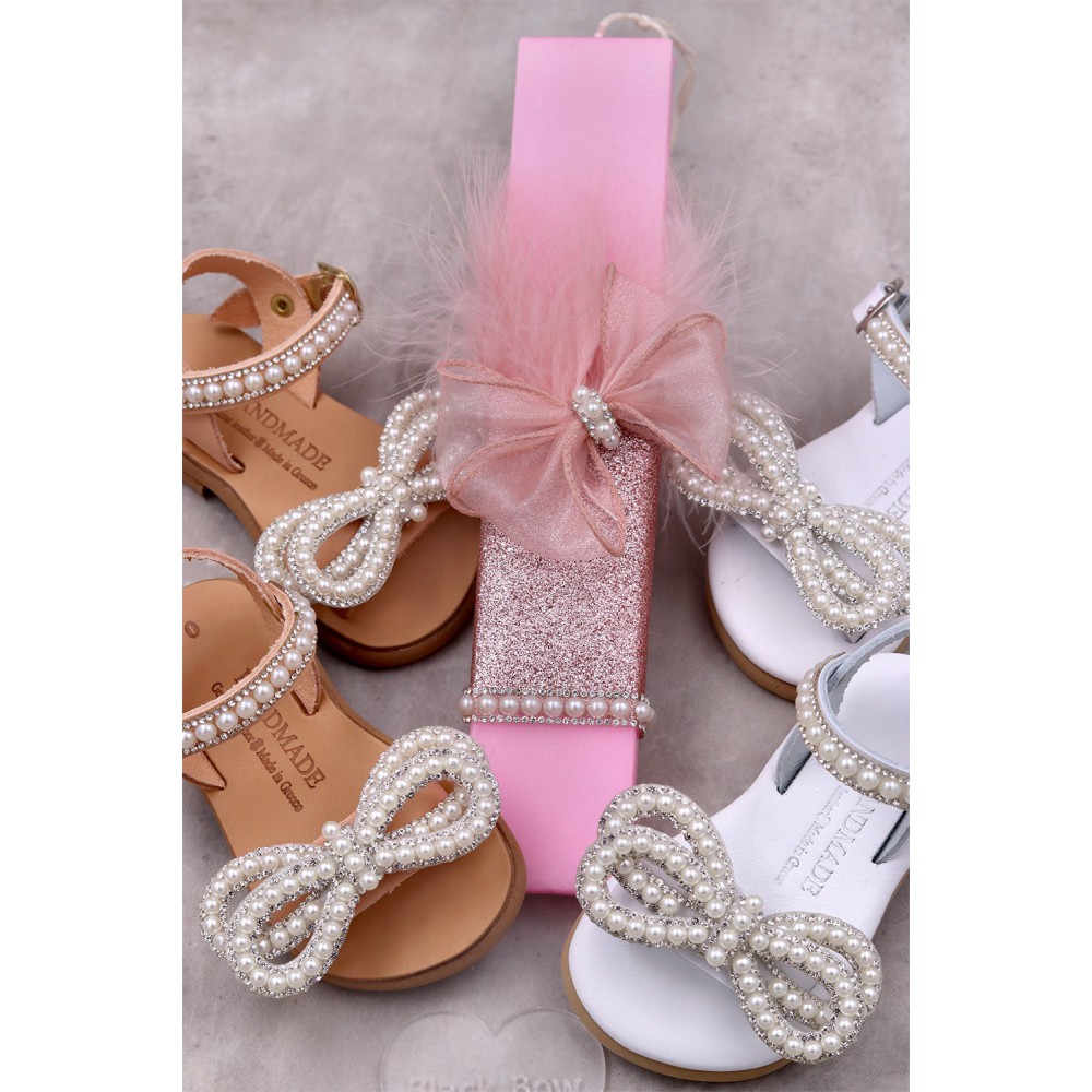 6023 Rhinestone Bow Παιδικά & βρεφικά δερμάτινα ή ανατομικά σανδάλια. (ΔΛ)
