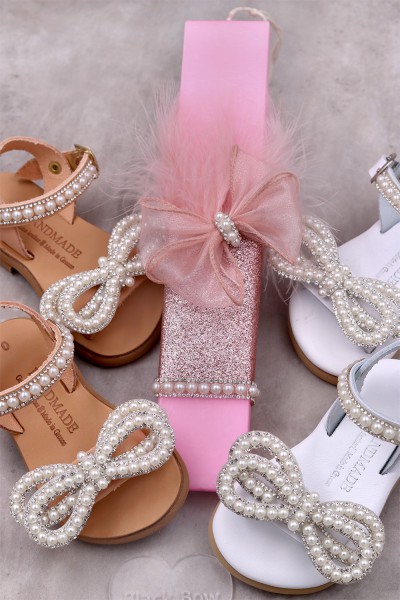 6023 Rhinestone Bow Παιδικά & βρεφικά δερμάτινα ή ανατομικά σανδάλια. (ΔΛ)