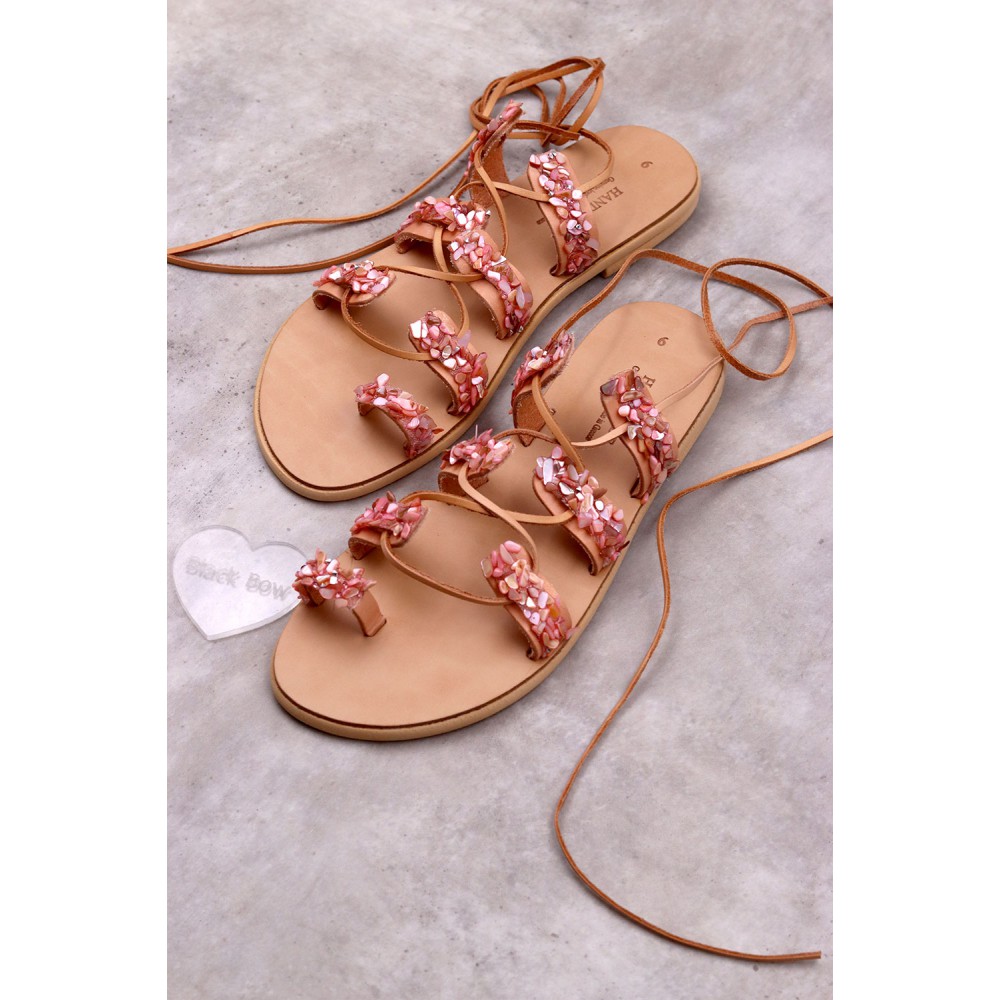 2000-11A Sparkle Γυναικεία δερμάτινα σανδάλια. (Boho)