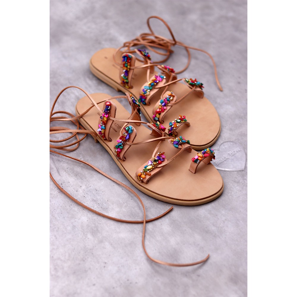 2000-11A Sparkle Γυναικεία δερμάτινα σανδάλια. (Boho)
