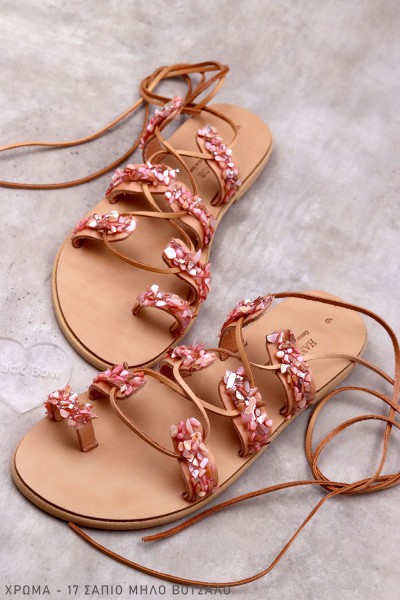 2000-11A Sparkle Γυναικεία δερμάτινα σανδάλια. (Boho)