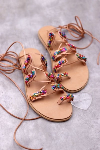 2000-11 Sparkle Γυναικεία δερμάτινα σανδάλια. (Boho)