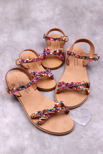 2000-5 Sparkle Γυναικεία δερμάτινα σανδάλια. (Χιαστί)