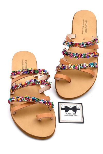 2000-10 Sparkle Γυναικεία δερμάτινα σανδάλια. (ΖΖ)