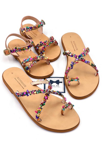 2000-8 Sparkle Γυναικεία δερμάτινα σανδάλια. (Χ)