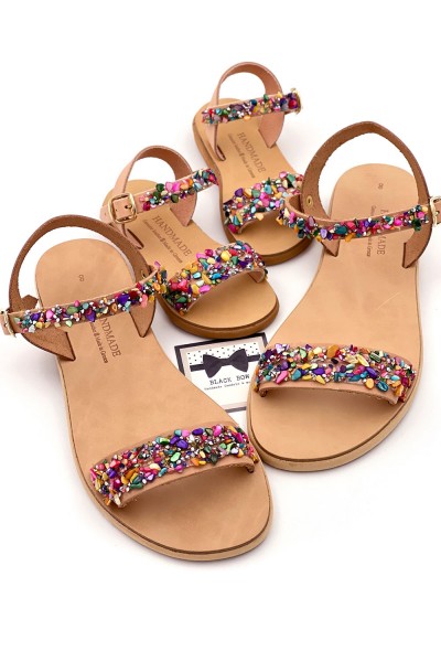 2000-4 Sparkle Γυναικεία δερμάτινα ή ανατομικά σανδάλια. (Δετό)