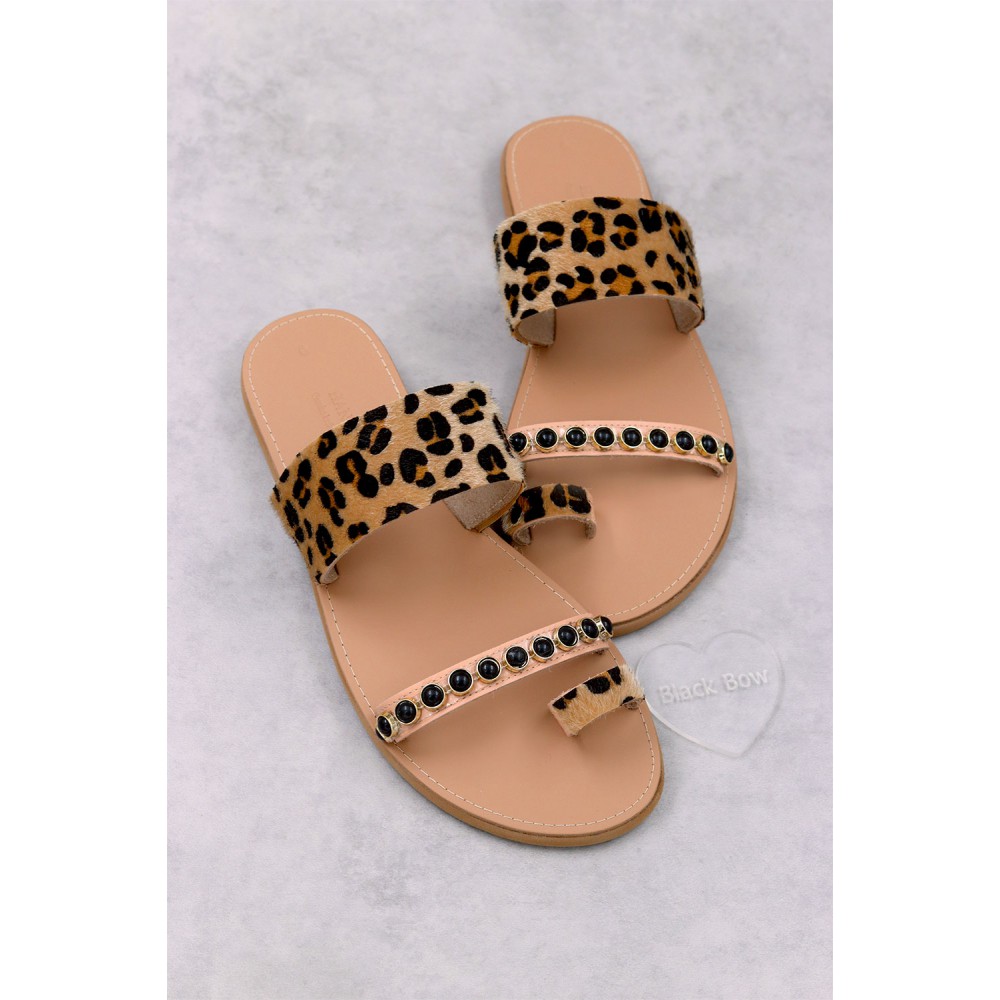 7051-4 Pony Skin Γυναικεία δερμάτινα σανδάλια. (Aναστ)