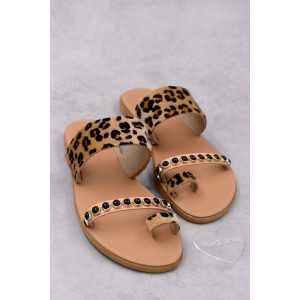 7051-4 Pony Skin Γυναικεία δερμάτινα σανδάλια. (Aναστ)