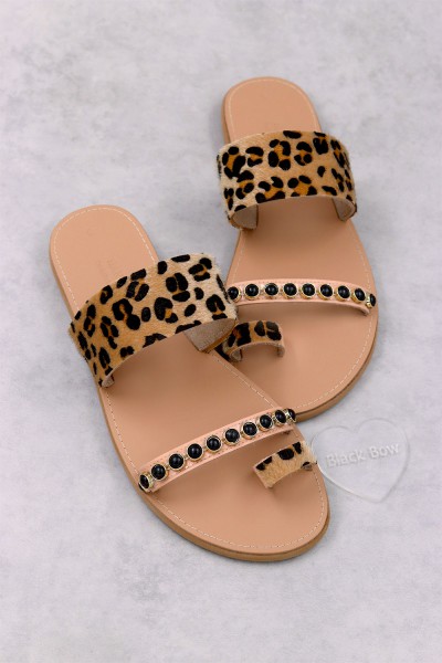 7051-4 Pony Skin Γυναικεία δερμάτινα σανδάλια. (Aναστ)