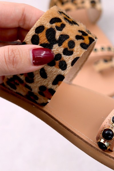 7051-4 Pony Skin Γυναικεία δερμάτινα σανδάλια. (Aναστ)