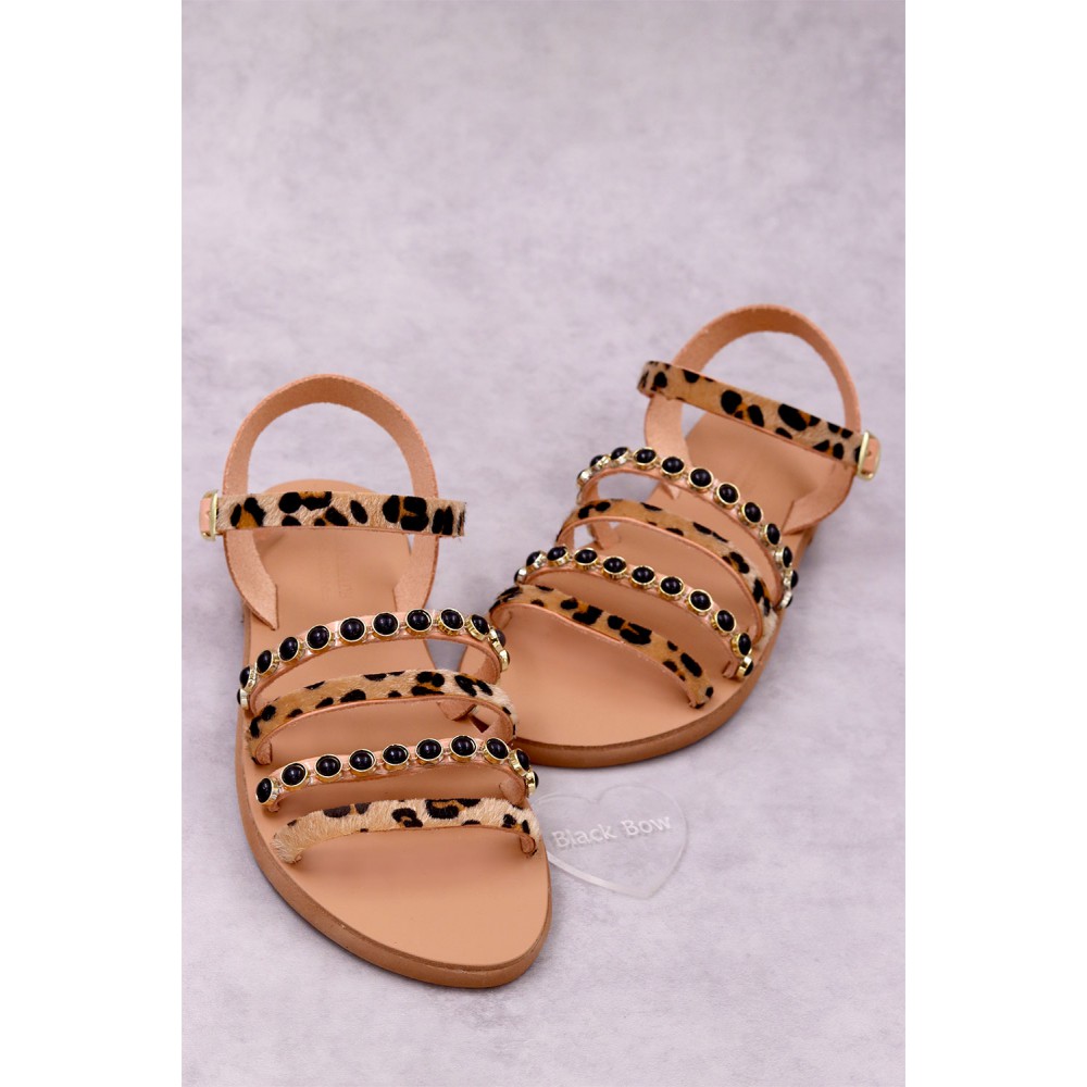 7051-6 Pony Skin Γυναικεία δερμάτινα σανδάλια. (Eρμής)