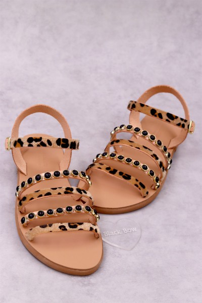 7051-6 Pony Skin Γυναικεία δερμάτινα σανδάλια. (Eρμής)