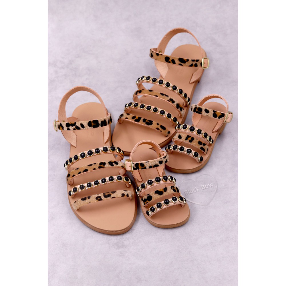 7051-6 Pony Skin Γυναικεία δερμάτινα σανδάλια. (Eρμής)