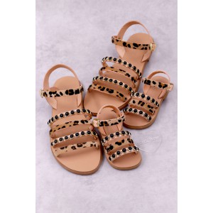 7051-6 Pony Skin Γυναικεία δερμάτινα σανδάλια. (Eρμής)