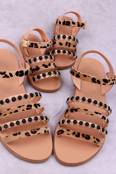 7051-6 Pony Skin Γυναικεία δερμάτινα σανδάλια. (Eρμής)