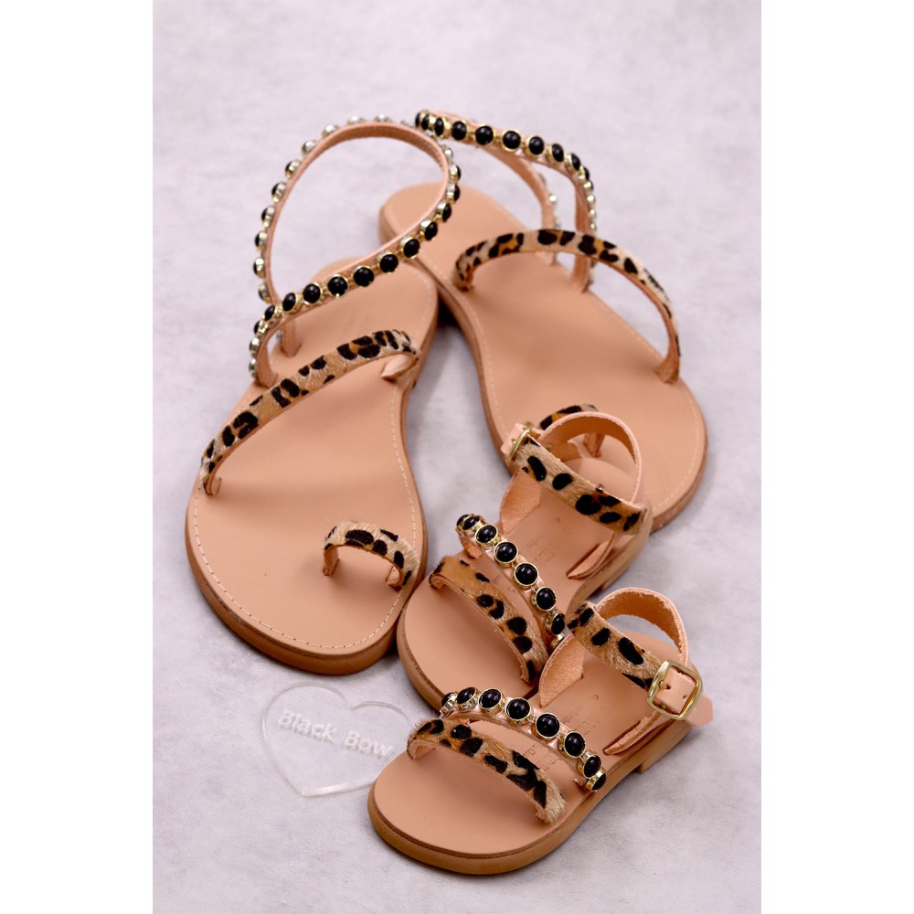 7051-1 Pony Skin Γυναικεία δερμάτινα ή ανατομικά σανδάλια. (ΦΙΔΙ)