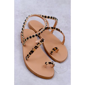 7051-1 Pony Skin Γυναικεία δερμάτινα ή ανατομικά σανδάλια. (ΦΙΔΙ)