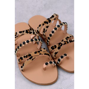 7051-2 Pony Skin Γυναικεία δερμάτινα σανδάλια. (ZZ)