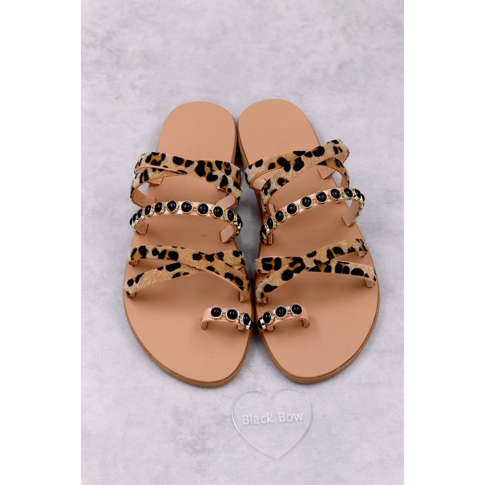 7051-2 Pony Skin Γυναικεία δερμάτινα σανδάλια. (ZZ)