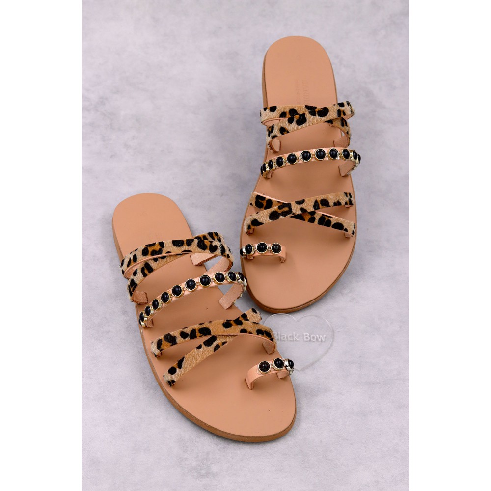 7051-2 Pony Skin Γυναικεία δερμάτινα σανδάλια. (ZZ)