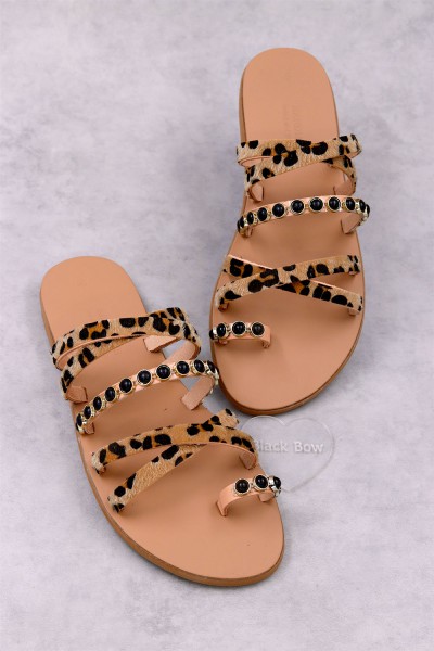 7051-2 Pony Skin Γυναικεία δερμάτινα σανδάλια. (ZZ)