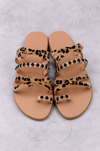 7051-2 Pony Skin Γυναικεία δερμάτινα σανδάλια. (ZZ)