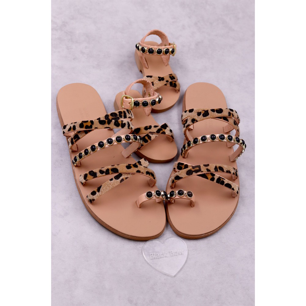 7051-2 Pony Skin Γυναικεία δερμάτινα σανδάλια. (ZZ)