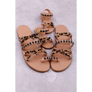 7051-2 Pony Skin Γυναικεία δερμάτινα σανδάλια. (ZZ)