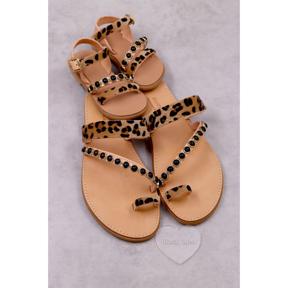 7051-3 Pony Skin Γυναικεία δερμάτινα σανδάλια. (Zσανδ)