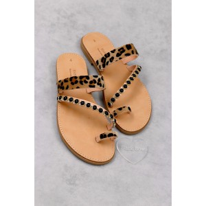 7051-3 Pony Skin Γυναικεία δερμάτινα σανδάλια. (Zσανδ)