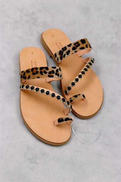 7051-3 Pony Skin Γυναικεία δερμάτινα σανδάλια. (Zσανδ)