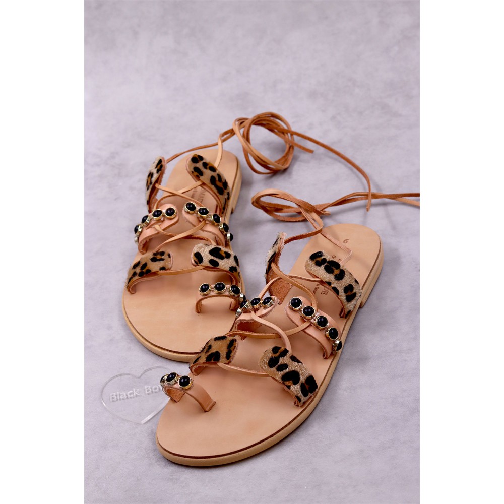 7051-7 Pony Skin Γυναικεία δερμάτινα σανδάλια. (Μποχο)