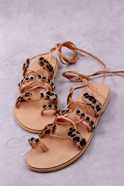 7051-7 Pony Skin Γυναικεία δερμάτινα σανδάλια. (Μποχο)