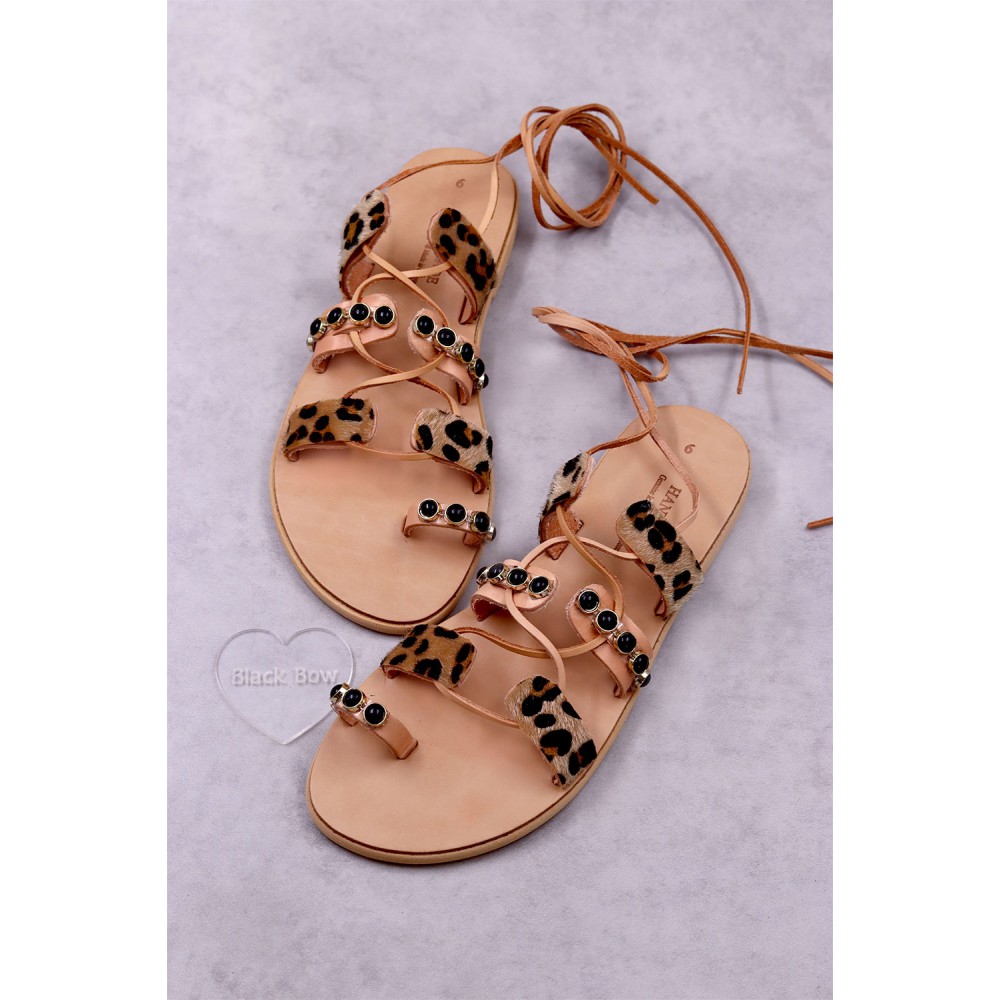 7051-7 Pony Skin Γυναικεία δερμάτινα σανδάλια. (Μποχο)